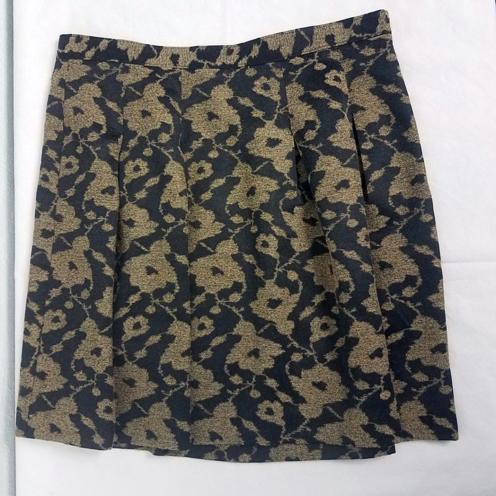 Ann Taylor LOFT Women's Lined Back Zip Black Gold Floral Skirt - Picture 6 of 7